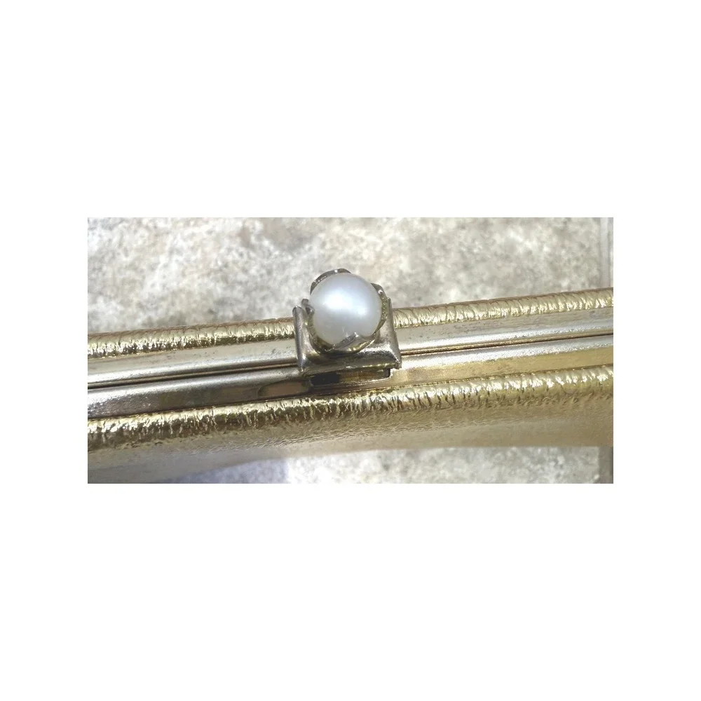 Gold Metallic Clutch Pearl Clasp‎ Evening Bag Vintage READ